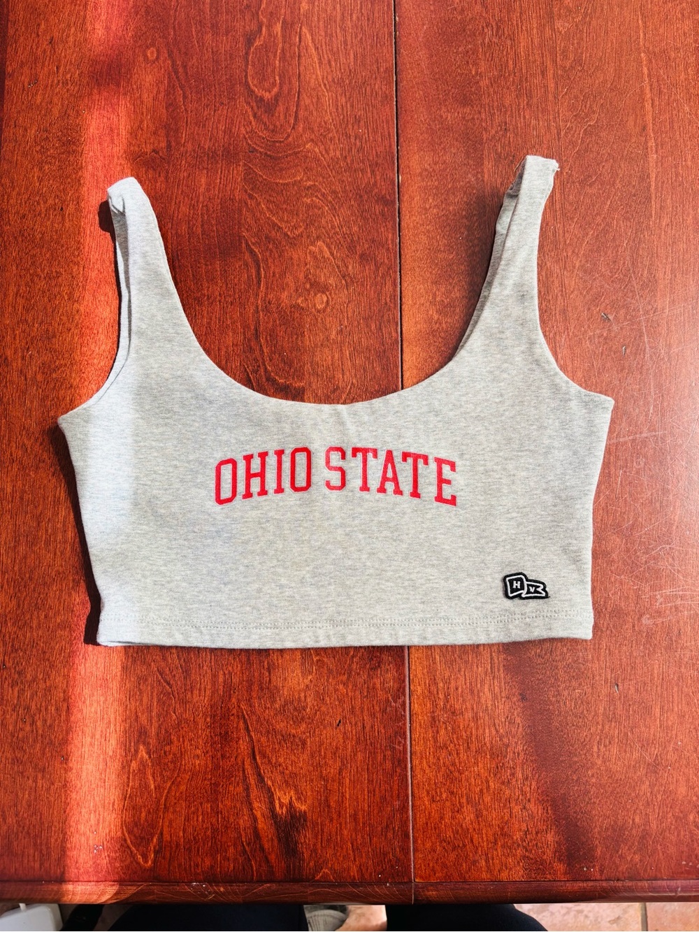 Hype and Vice, Ohio State Scoop Neck Crop Top, Grey with Red Letters, Size Small